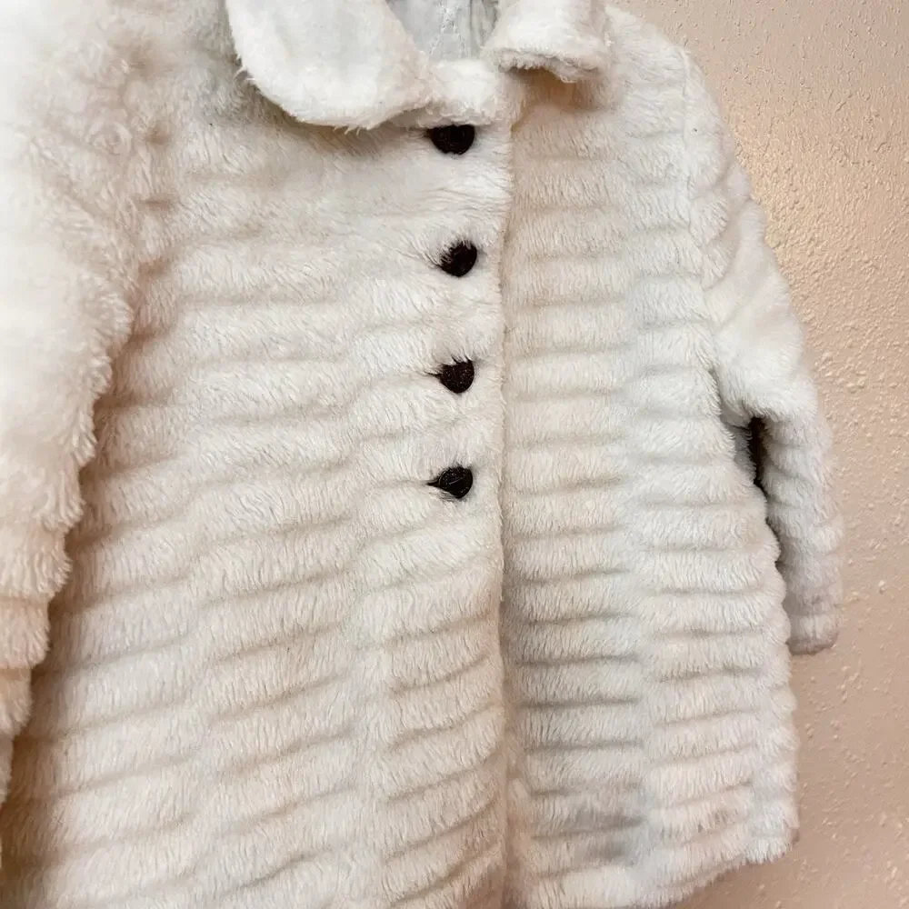Vintage Breman & Tanner Girls White Faux Fur Overcoat & Matching Bonnet 18-24m